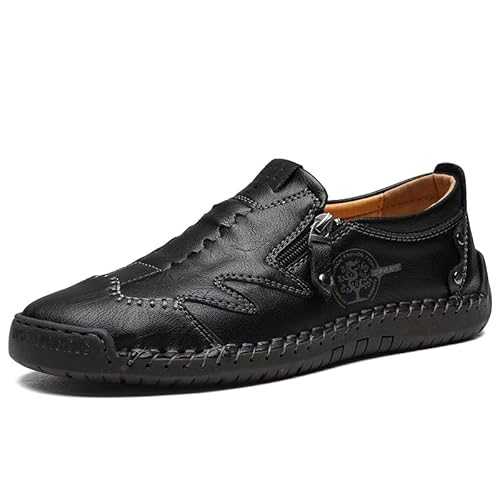 MEIION Men's Side Zipper Comfy Hand Stitching Microfibre Leather Casual Shoes Men's Moccasins Business Shoes, Handmade Soft Leather Slippers, Flat Casual Shoes, Derby Oxford