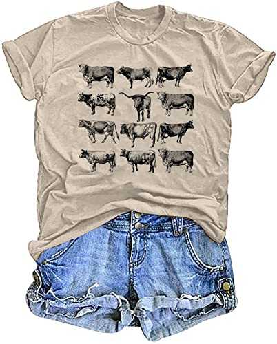 Cow Shirts Women Cattle Cowgirl T-Shirt Funny Animal Graphic Tee Vintage Western T Shirt Farm Life Tops