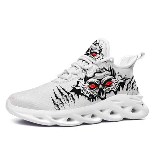 coolcustomize Men's Skull Running Shoes Lightweight Cushion Sports Walking Shoes Cool Non Slip Gym Training Breathable Tennis Shoes