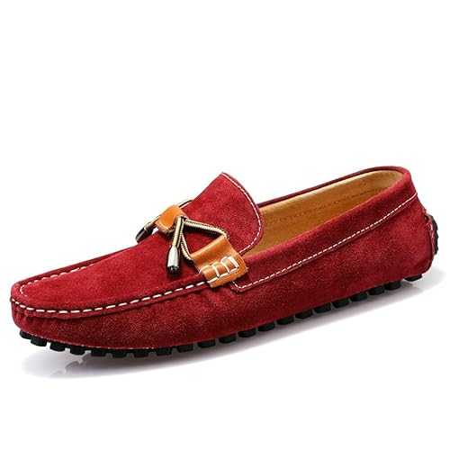 New Mens Loafers Shoe Nubuck Leather Driving Loafers Stitching Details Flat Heel Flexible Comfortable Party Slip On