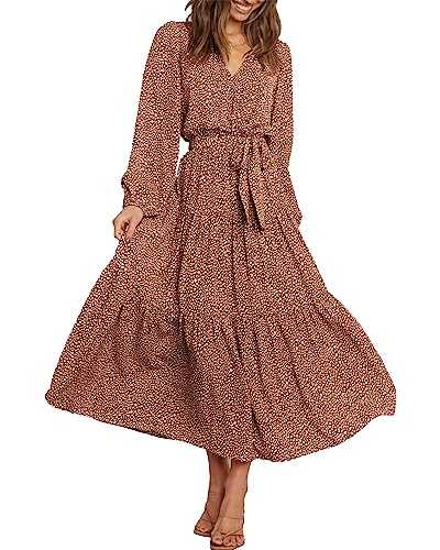 Jaksenr Dresses for Women UK V Neck Short/Long Sleeve with Ruffle Trim Chiffon Womens Dresses Floral Maxi Dress Casual Boho Flowy Long Ladies Dresses with Belted.