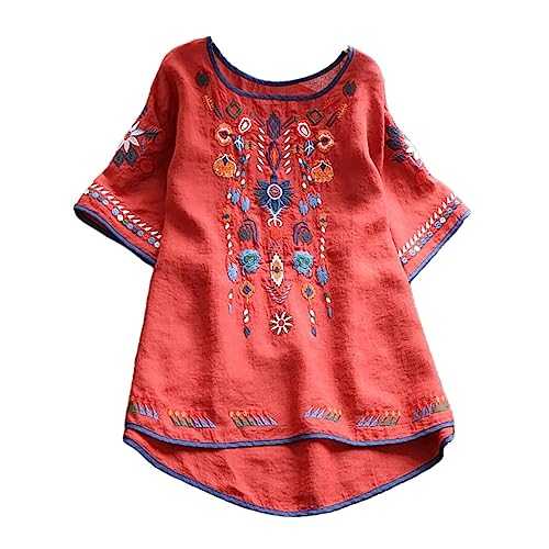 Tops for Women UK Retro Ethnic Style Printed Ladies Blouses Square Neck Flare Sleeve Tees Casual Loose Fit Light Summer Elegant Ladies T Shirts