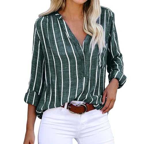 WILLBEST Womens Long Sleeve V Neck Wrinkle-Free Casual Blouse Pocket Button Down Shirts Tops Formal Wear Blouses Tops