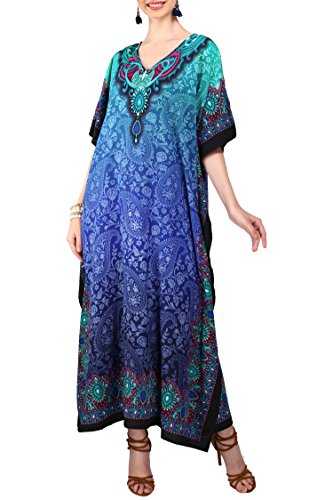 Miss Lavish Women's Kaftan Tunic Kimono Maxi Dress Summer Beach Cover Up Plus Size Dresses, One Sizes