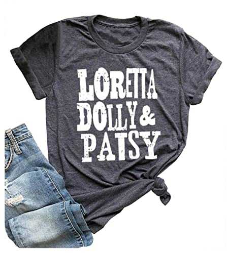 SUNFLYLIG Loretta Dolly & Patsy T-Shirt Tops for Womens Teen Girls Funny Letter Graphic Tees Summer Short Sleeve Casual Blouse