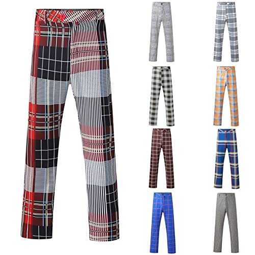 Suit Trousers Men Mens Stretch Chino Trousers Designer Slim Fit Plaid Comfortable Golf Pants Business Office Work Pants Formal Dress Pant Flat Front Checked Pattern Pencil Pant Smart Sweatpant