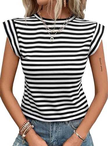 LilyCoco Women's Striped Shirt Short Sleeve Tops Crewneck T-Shirt Basic Tees