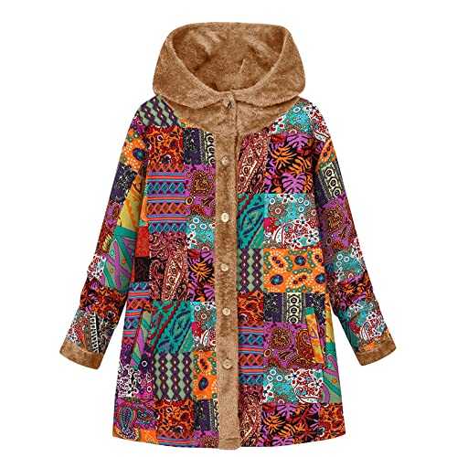 LAOSU Women's Thick Coat Creative Print Warm Fashion Winter Fleece Lined Hooded Sweatshirt Outwear Jacket With Side Pocket Flannel Jacket, Multi-coloured-c, XL