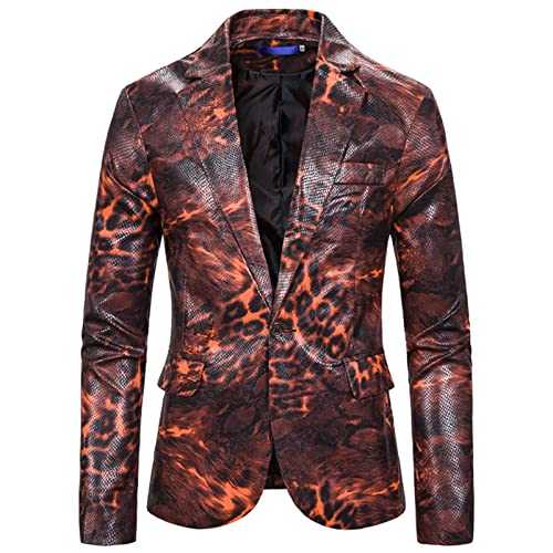 Sanykongy Men Stage Performance Jackets 3D Leopard Print Slim Fit Red Korean Blazer Social Suit Jacket