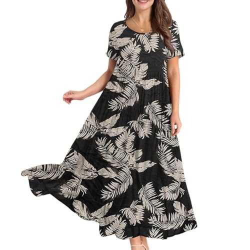 Summer Dress Women's Party Club Vintage Knee-Length Dress Short Sleeve Elegant Dresses Muslin Summer Casual Dress Loose Long Maxi Dress Satin Generic Dress with Floral Pattern