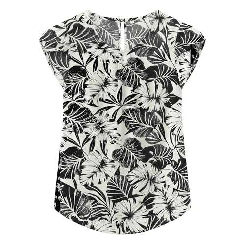 TASAMO Chiffon T-Shirt Round Neck Curved Hem Short Sleeves Soft Bodice for Woman