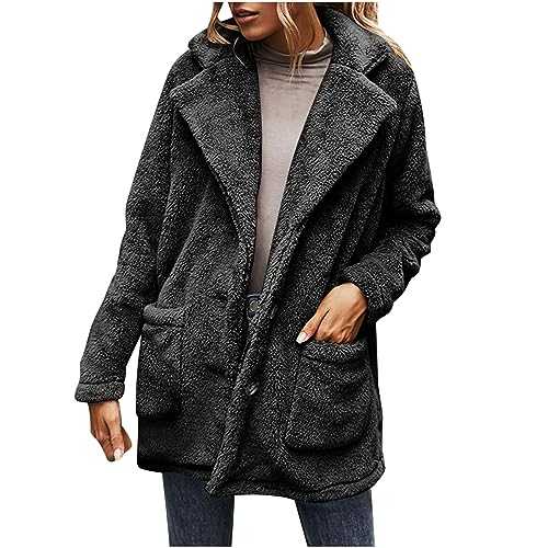 Winter Coats For Women Uk Open Front Cardigans With Pockets Fluffy Jackets Long Teddy Fleece Coats Lapel Collar Jackets Over Coats Ladies Single Breasted Trench Coat Long Warm Jackets