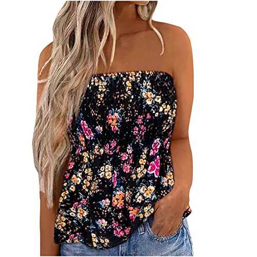 UK Stock Sale Women Round-Neck Tank Top Strapless Bandeau Tank Tops Summer Casual Sleeveless Tube Shirt Blouse Tanks Top Lovely Ladies Clothing UK Size