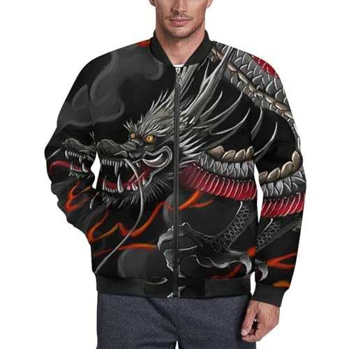 Dragon Bomber Jacket Men Casual Warm Thicken Windproof Winter Zipper Coat