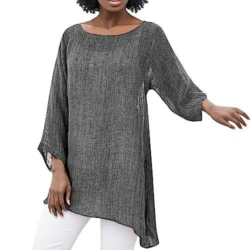 Linen Tops for Women UK Casual Loose Long Sleeve T Shirt Crewneck Cute Shirt Summer Tops Floral Oversized Shirt Tunic Tops Going Out Tshirt