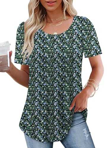 HAHIYOR Womens T Shirts Short Sleeve Trendy Pleated Tees Womens Blouses Dressy Casual Scoop Neck Summer Tops for Women