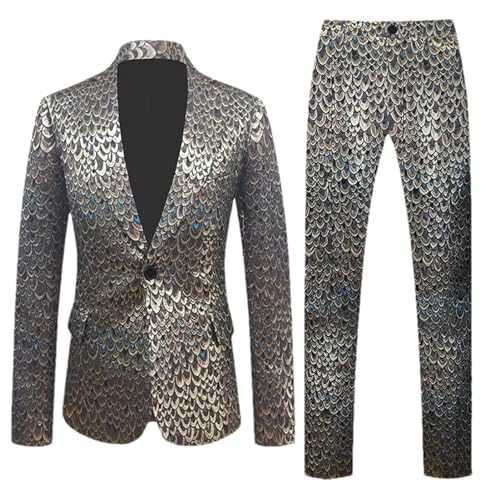 BoShiNuo Classic Fish Scale Jacquard Suit Autumn Men's Wedding Ball Party Stage Dress Clothes