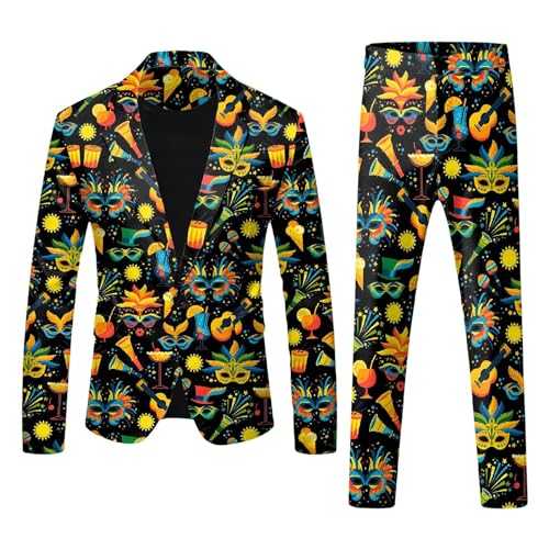 Mens Suits 2 Pieces Slim Fit Wedding Formal Dinner Suit Carnival 3D Digital Printed Suit Set Light Business Suit Trousers Set Dress Suits for Men