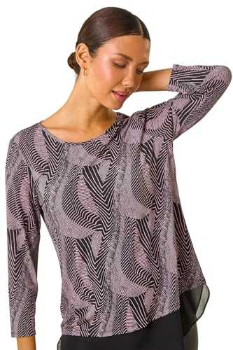 Roman Originals Paisley Print Chiffon Hem Top for Women UK - Ladies Everyday Autumn Winter Round Neckline Comfy Soft Evening Vacation Work Party Night Out