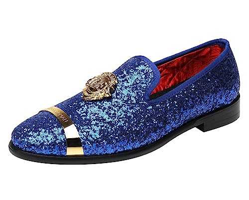 ELANROMAN Men's Glitter Loafers Oxford Dress Fashion Wedding Party Prom Shoes