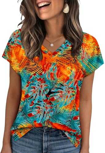 WIHOLL T Shirts for Women V Neck Summer Tops Ladies Short Sleeve Casual Tee