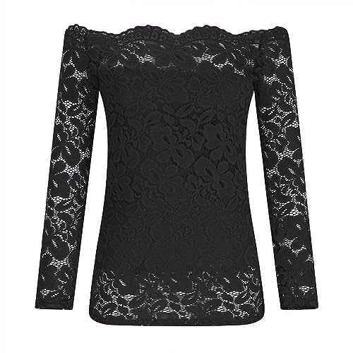 AMhomely Tunic Tops for Women UK Sale 2023 Party Printing Tshirts Solid Lace Long Sleeve Lace Off Shoulder Ribbed Blouses Cute Flowy Henley Tshirt Outfits Outdoor Sportswear