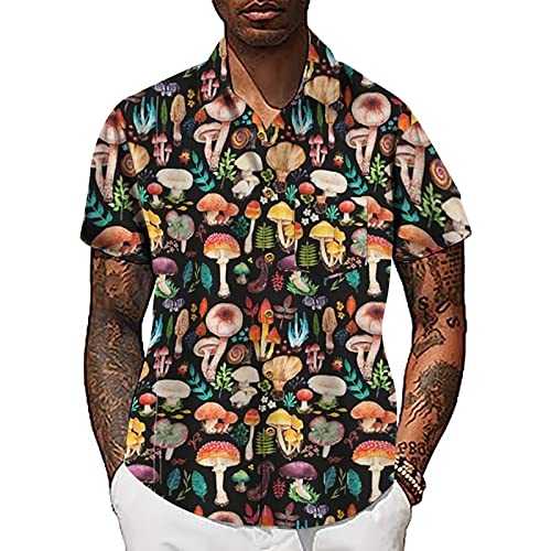 NQyIOS Men's Hawaiian Floral Shirts Summer Fancy Print Casual Short Sleeve T-Shirts Outfits for Holiday Wear Button Down Hawaii Aloha Clothes 50s Retro Bowling Shirt Beachwear Trendy Vacation Tops
