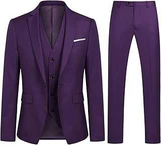 Sliktaa Men's 3 Pieces Suits Formal One Button Notched Lapel Businees Wedding Suit Blazer Trousers and Waistcoat