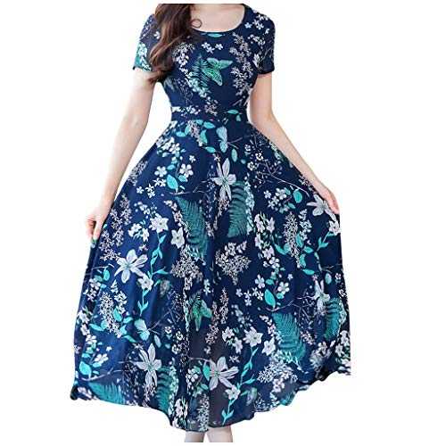 Summer Cotton Dresses for Women UK Mid-Calf Beach Summer Printing Short Dress Sleeve Fashion Women Women's Dress Deals of The Day