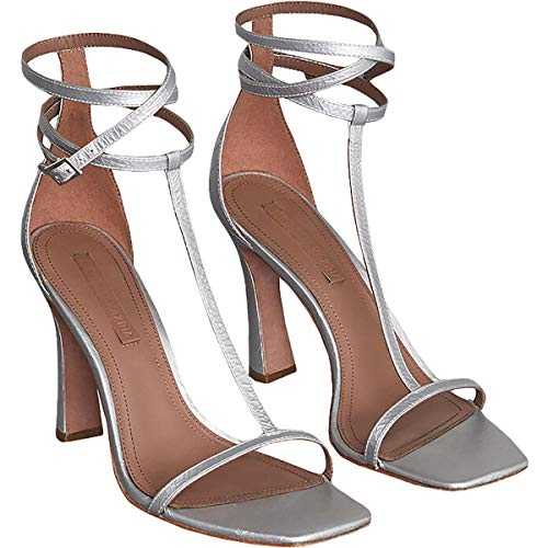 BCBGMAXAZRIA Women's Ina T-Strap Dress Sandal Heeled, Dull Silver, 5 UK