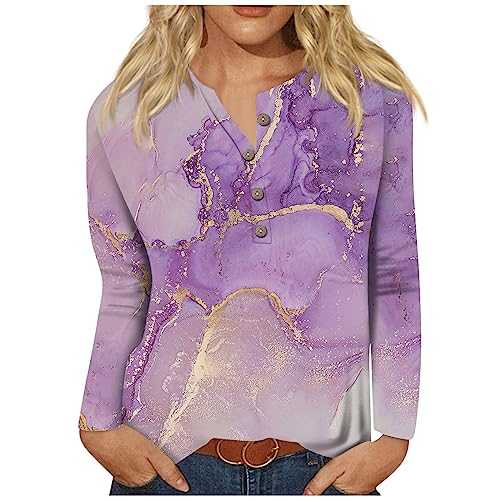 Women's Long Sleeve Tops, Casual Henley Button Neck Sweatshirt Womens Chic Floral Printed Lightweight Womens Tunic Tops Relaxed Fit Loose Sportswear Tops