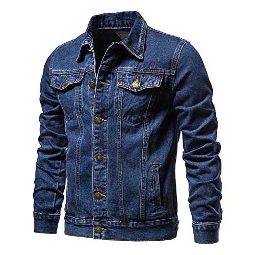 Denim Jacket Men UK Sale Clearance Western Style Outerwear Long Sleeve Casual Wear Loose Fit Lightweight Outdoor Top Button Down Jean Coat Classic Vintage Washed Cowboy Denim Jackets Plus Size M-5XL