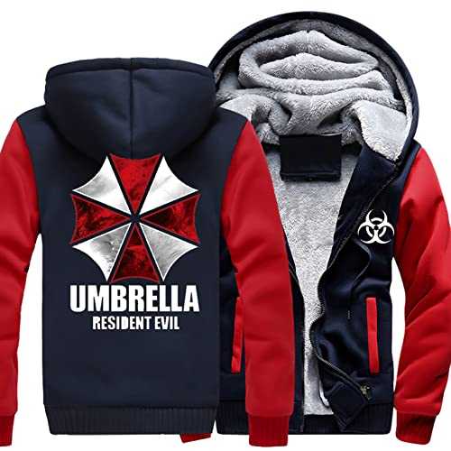 Mens Winter Hoodies for Resident/Evil/Umbrella Zip Up Jackets Fleece Coats Heavyweight Sweatshirt Pullover Thick Hooded Tops Sports Jumpers for Men