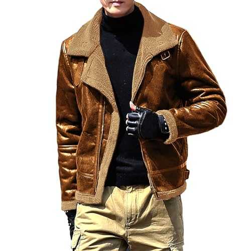 Cocila Chore Jacket Integrated Lamb Men's with Thickened Suede for Warmth Hooded Leather Men Funnel Neck Wool Coat Mens Combat Jackets