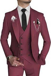 Men's Suit 2 Piece Slim Fit Double Breasted Blazer and Trousers Wedding Groom Tuxedo Peak Lapel Formal Prom Suits