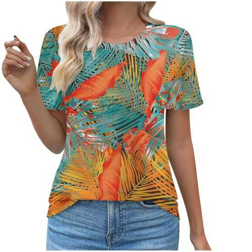 T Shirts for Women UK Round Neck Loose Casual Short Sleeve Summer Tee Tops Front Pleated T Shirt White Boho Tops Blouses Soft Lightweight