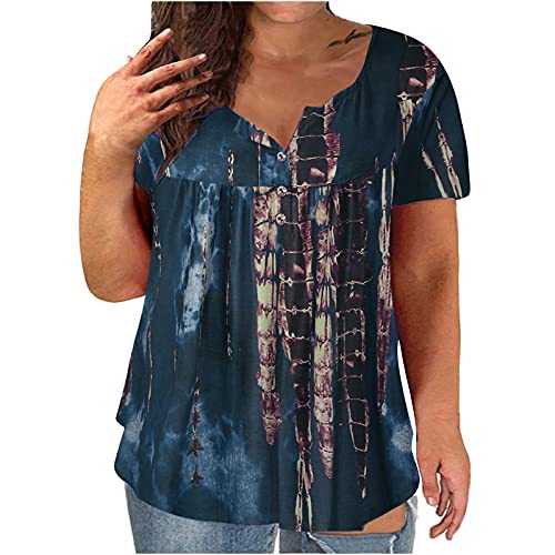 Women's Blouses & Shirts UK Sale Clearance,Ladies Henley Shirts Button up Going Out Short Sleeve Casual V Neck Graphic T Shirt Plus Size 22-24 Elegant Loose Fit Tunic Summer Tee Tops Blouse