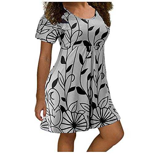 Dresses for Women UK Fashion Women Print Sleeves Short Short Floral Casual O-Neck Dress Plus Size Women's Dress Shirt Dresses for Women UK