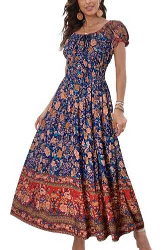 Women’s Sleeveless Summer Flowy Printed Boho Maxi Long Dress Dresses for Wedding Guest