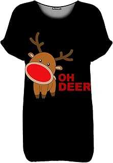 Fashion Star Womens Xmas Reindeer Pudding Batwing T Shirt