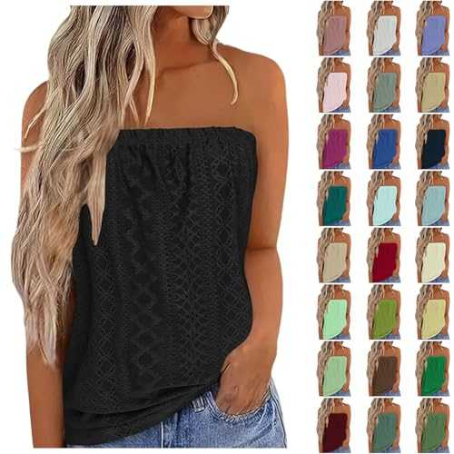 ZTFYKLIN Bandeau Top Women's Breathable Sleeveless Summer Tops Sexy Stretch Tube Top Off Shoulder Top Casual Beach Strapless Top Backless Top Party Loose Backless Top Long Sleeves Shirt Women