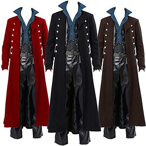 WOXIHUAN Mens Gothic Trench Coat Medieval Steampunk Long Jacket Men's Retro Lapel Windbreaker Long Sleeve Victorian Outerwear Renaissance Button Up Winter Casual Overcoat Halloween Cosplay Costume