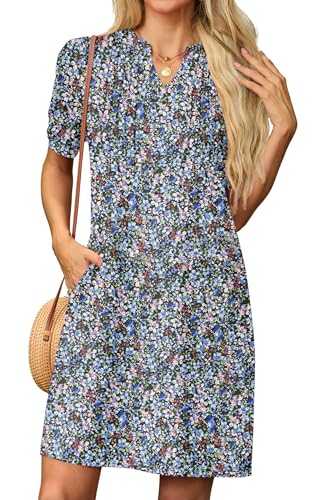 GRECERELLE Womens Dresses Summer Casual Short Sleeve V Neck Shift Dress for Women Ladies T Shirt Dress with Pockets
