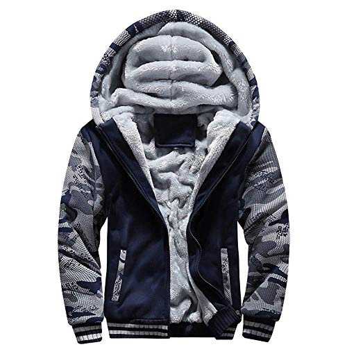 VSUSN Men's Hoodies with Zipper Long Sleeve Hooded Pullover Winter Warm Coats Patchwork Lined Fleece Jackets Plus Thick Outwear