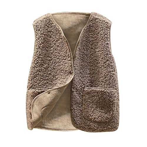Womens Gilets Clearance Women Pocket Vest Coat Short Jacket Winter Sleeveless Fleece Button Solid Outerwear Ladies Casual Plush Cardigans Fleece Trench Coats Outerwear Sale