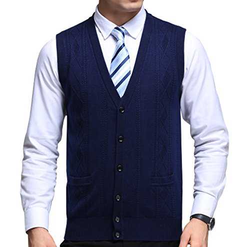 FULIER Mens Wool V-Neck Sleeveless Vest Waistcoat Casual Gentleman Cardigans Knitted Sweater Tank Tops
