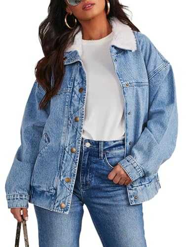 Sukany Women's Casual Button Up Denim Jacket Winter Warm Faux Fur Lapel Long Sleeve Jean Jacket Coat