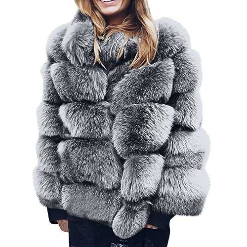 Zeiayuas Faux Fur Coat Womens Solid Long Sleeve Shaggy Jackets Warm Winter Fleece Outwear Zip Up Fluffy Jackets Y2K Shearp Teddy Outerwear Plush Fuzzy Shaggy Overcoat