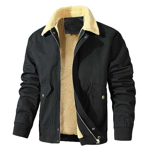 Mens Fleece Jackets Sherpa Lined Jacket Winter Thick Warm Coat Outdoor Fur Collar Outwear Thicken Lamb Velvet Windbreaker Full Zip Military Bomber Jacket with Pockets