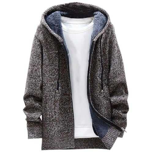 Mens Fleece Jacket Full Zip Knitted Chunky Cardigan with Hooded Warm Winter Coats Loose Fit Casual Jumpers Autumn and Winter Sweater Outerwear Fluffy Thick Knitwear Long Sleeve Sweaters